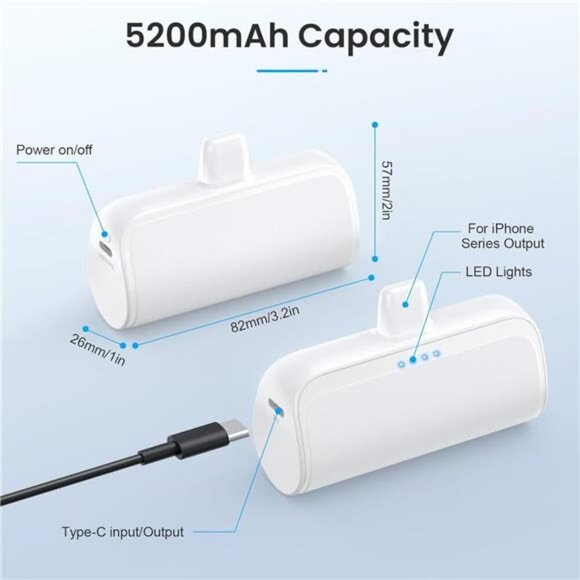 2 Pack Mini iPhone Portable Charger 5200mAh Fast Charging Travel Power Bank - Picture 3 of 8